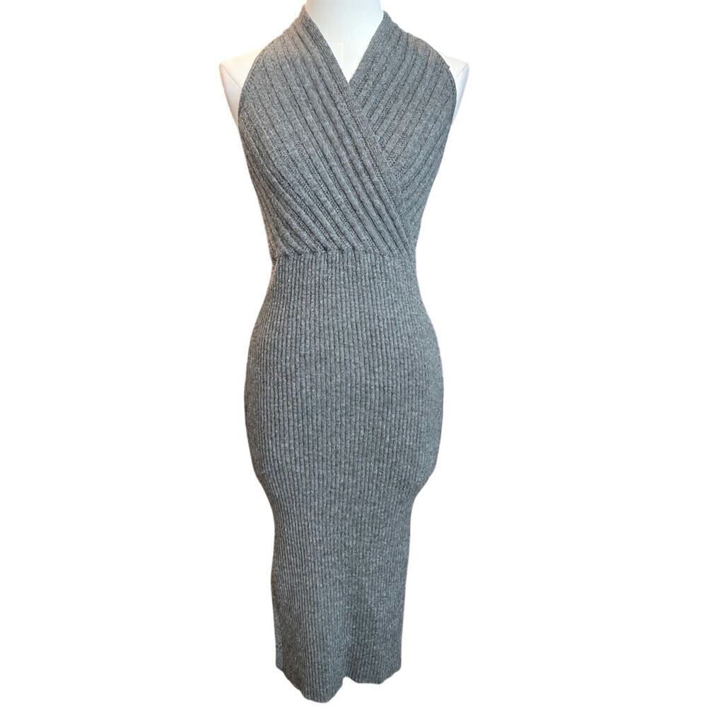 Womens Gray Halter Knit Midi Dress Sz. Onesize
